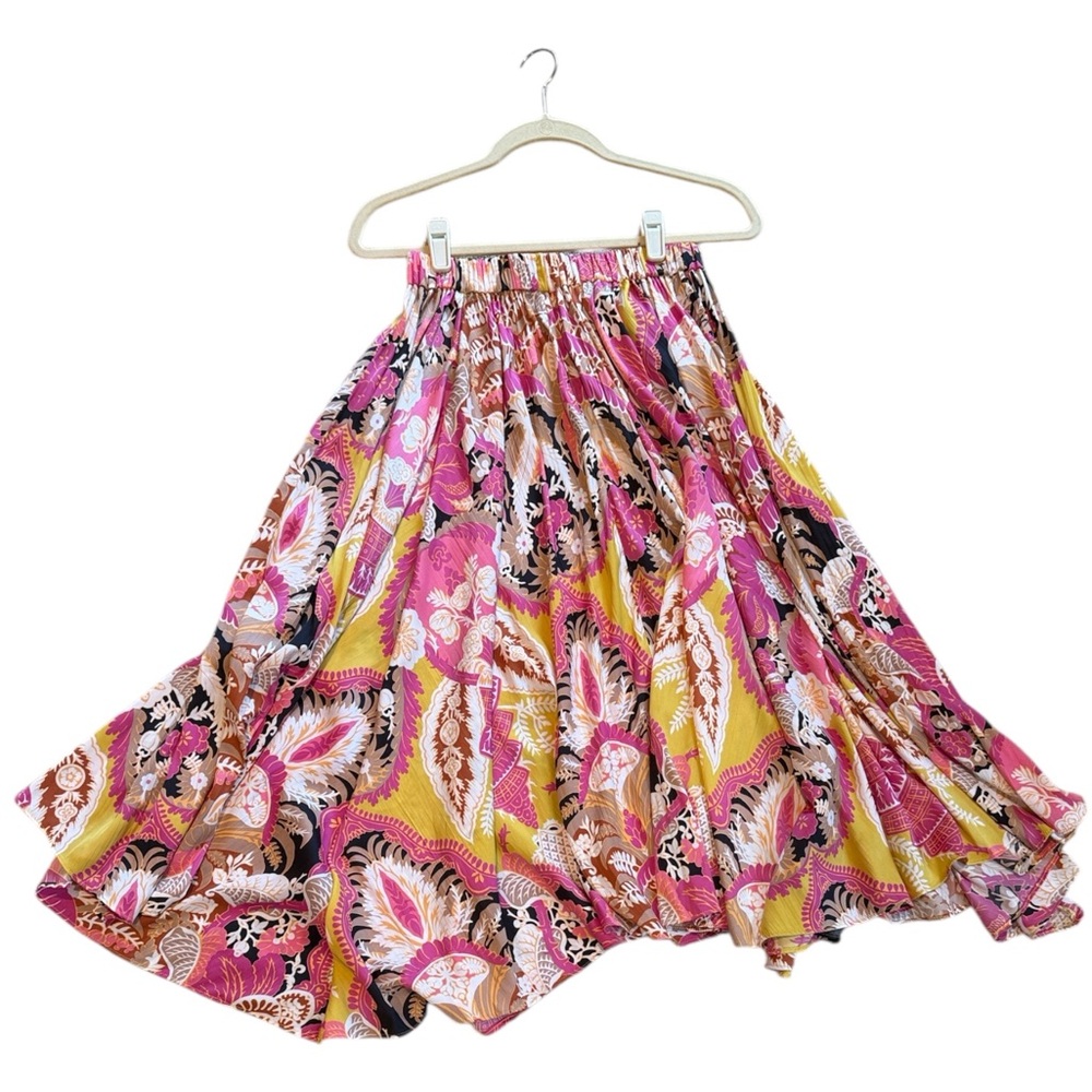 Anthropologie Asymmetrical Maxi Skirt in Pink and Yellow Floral